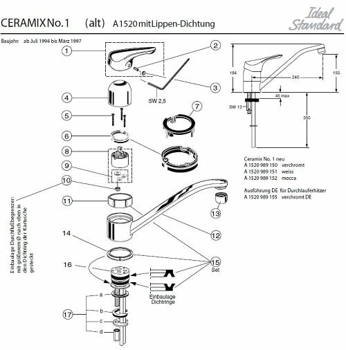 Ideal Standard Ceramix A1520 onderdelen
