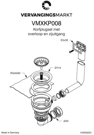 Korfplugset VMXKP008 Universeel met Overloop en zijuitgang