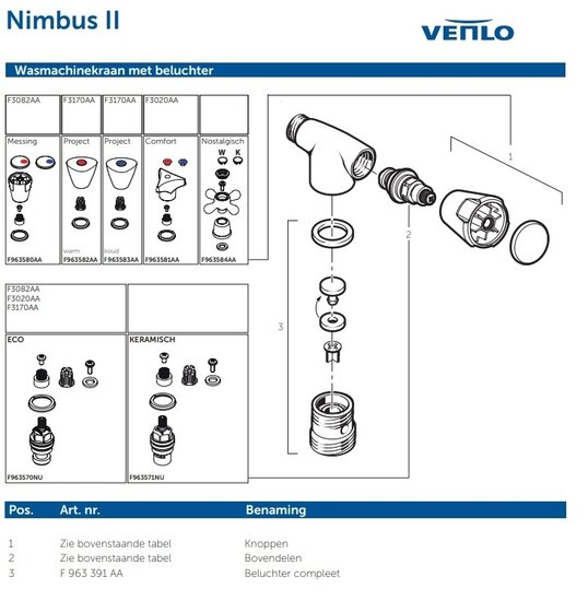 Venlo Nimbus II F3170AA onderdelen