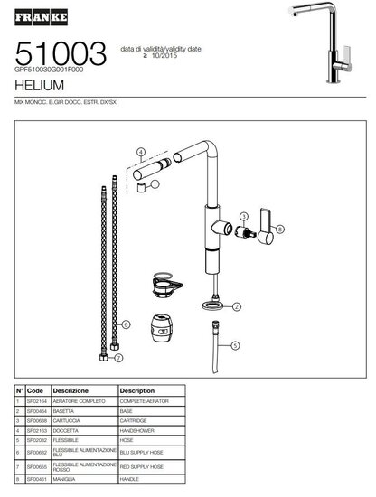 Franke Helium 51003 onderdelen