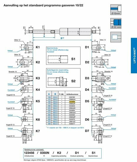 Stabilus 555800 600N draad-draad
