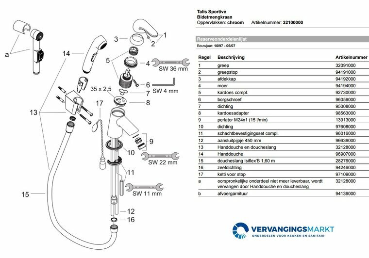 Hansgrohe Talis Sportive 32100000 onderdelen