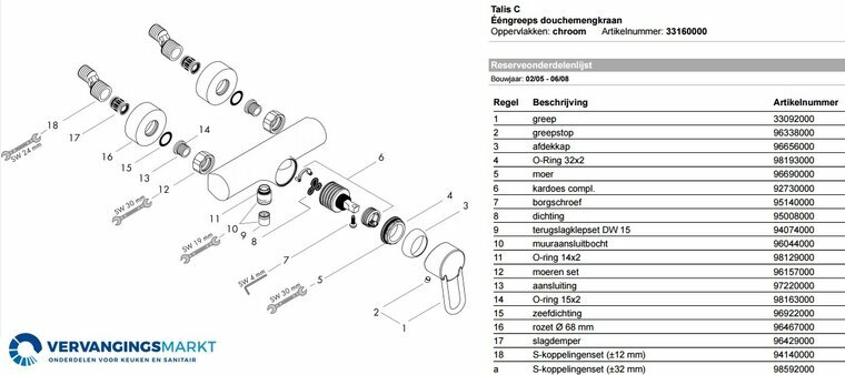Hansgrohe Talis C 33160000 onderdelen