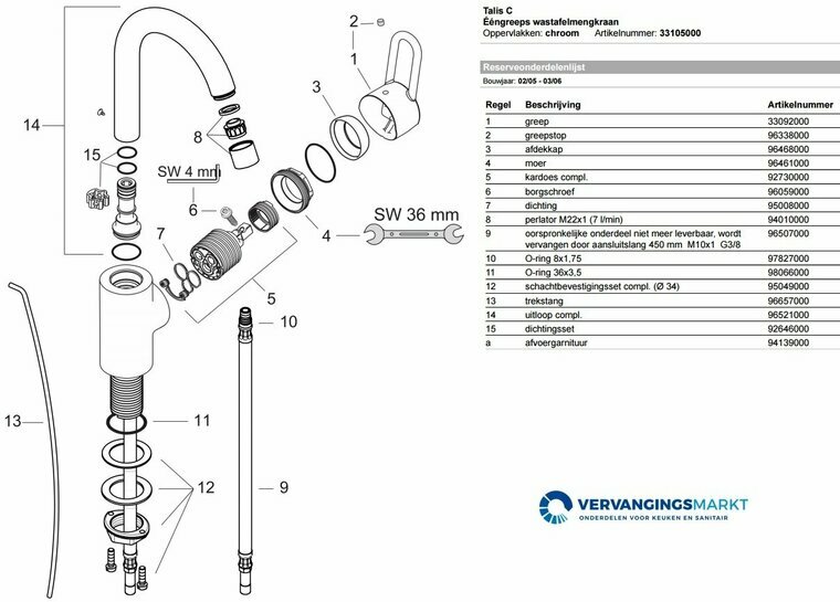 Hansgrohe Talis C 33105000 onderdelen