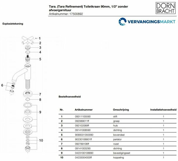 Dornbracht Tara 17500892 onderdelen