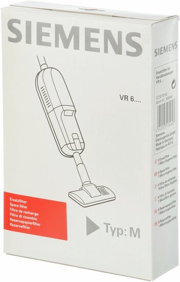 Stofzuigerzakken.Acht hoge absorptie stofzakken.1 Micro-hygi&euml;nefilterGeschikt voor de modellen: VR6&hellip;Accessoire nummer: VZ92M60Getest en goedgekeurd originele stofzak.